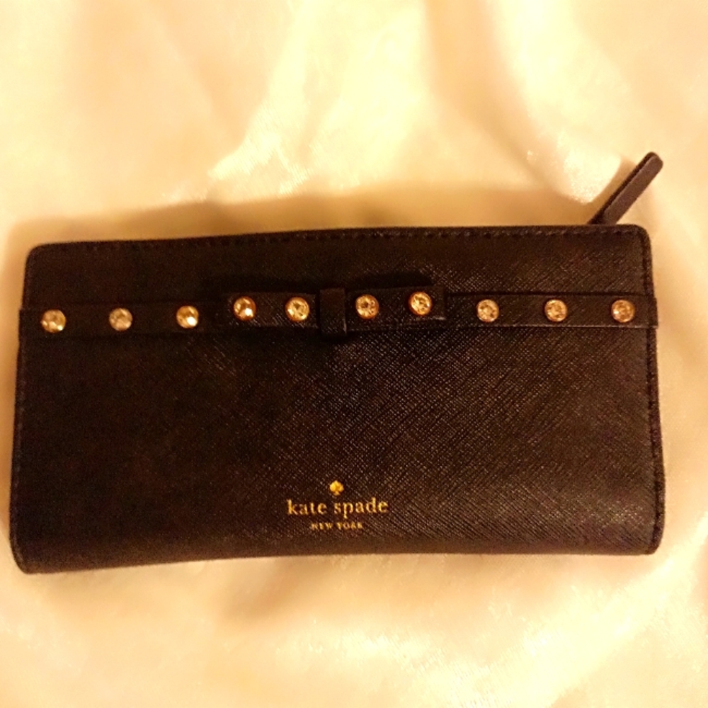 Kate spade Jeweled laurel Way black leather clutch wallet
